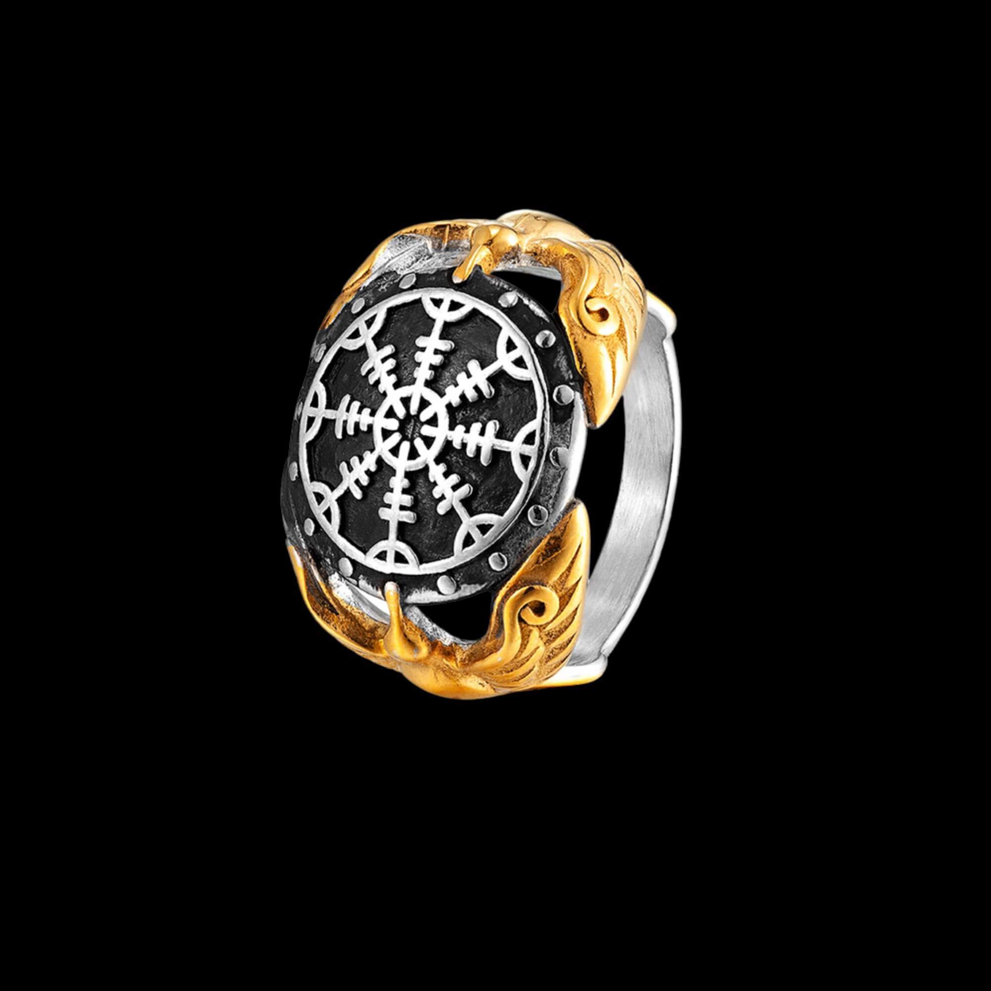 Golden Huginn and Muninn with Helm of Awe Ring