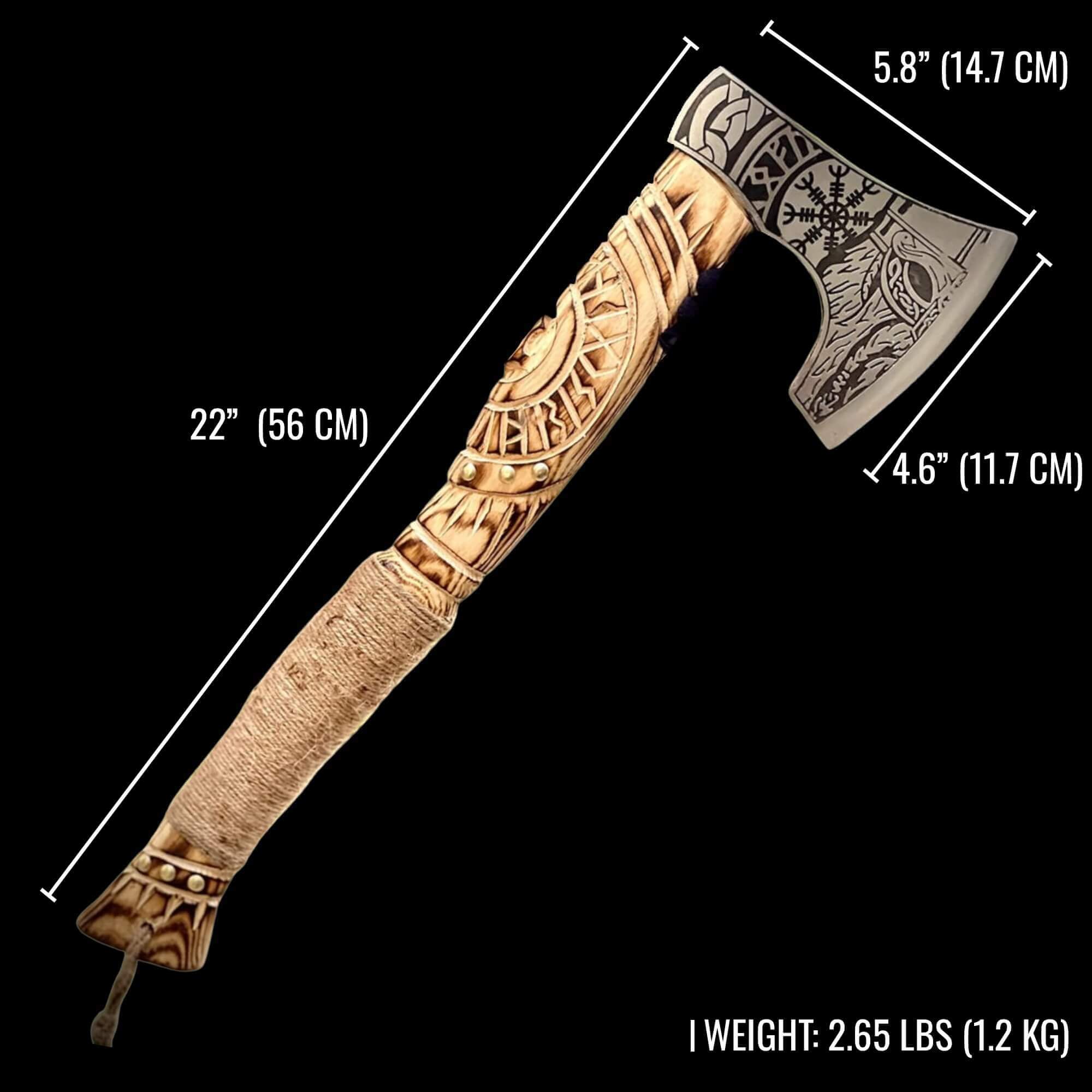 Handmade Battle Axe with Etched Norse Symbols (Mystery Knife Included)
