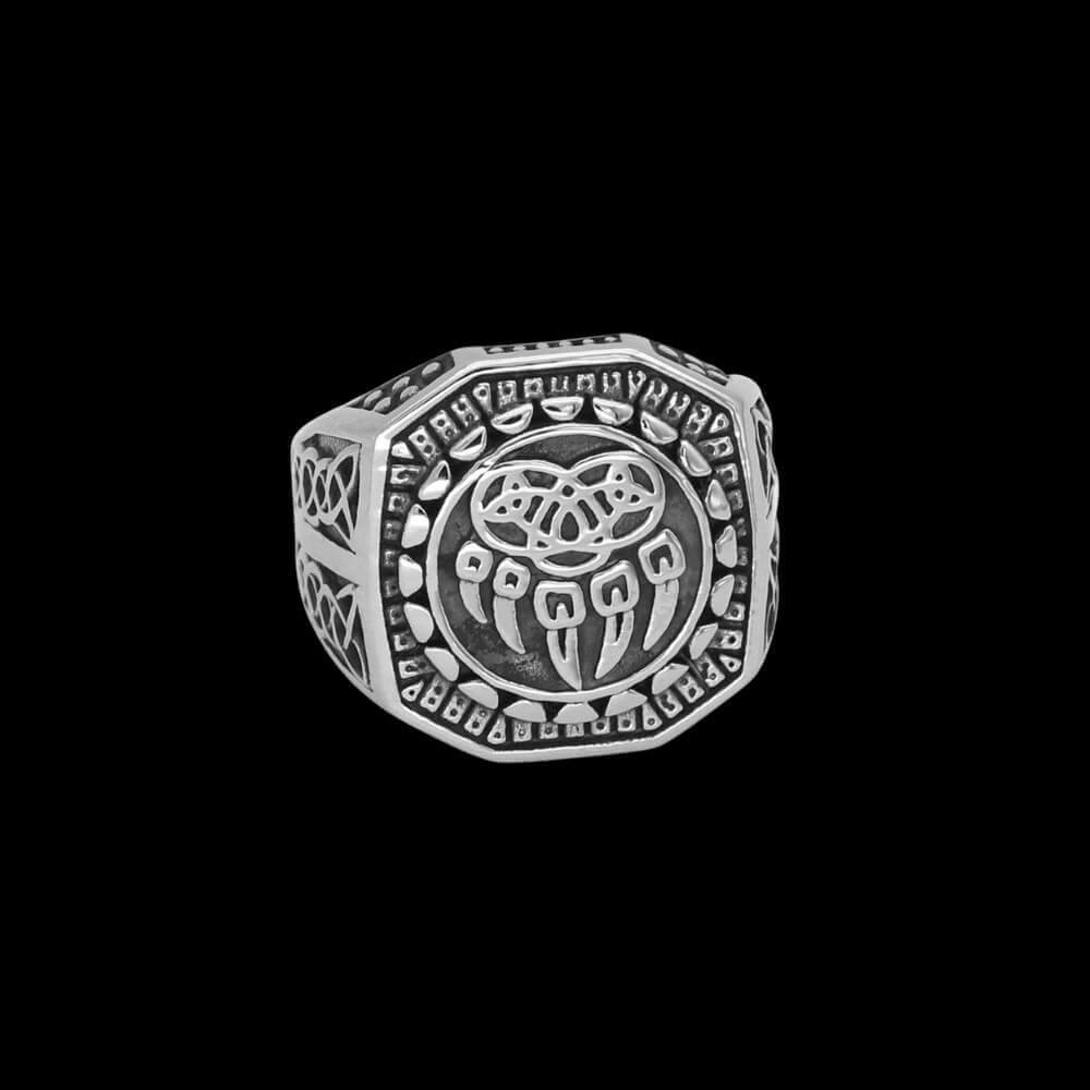 Norse Bear Paw and Knotwork Ring