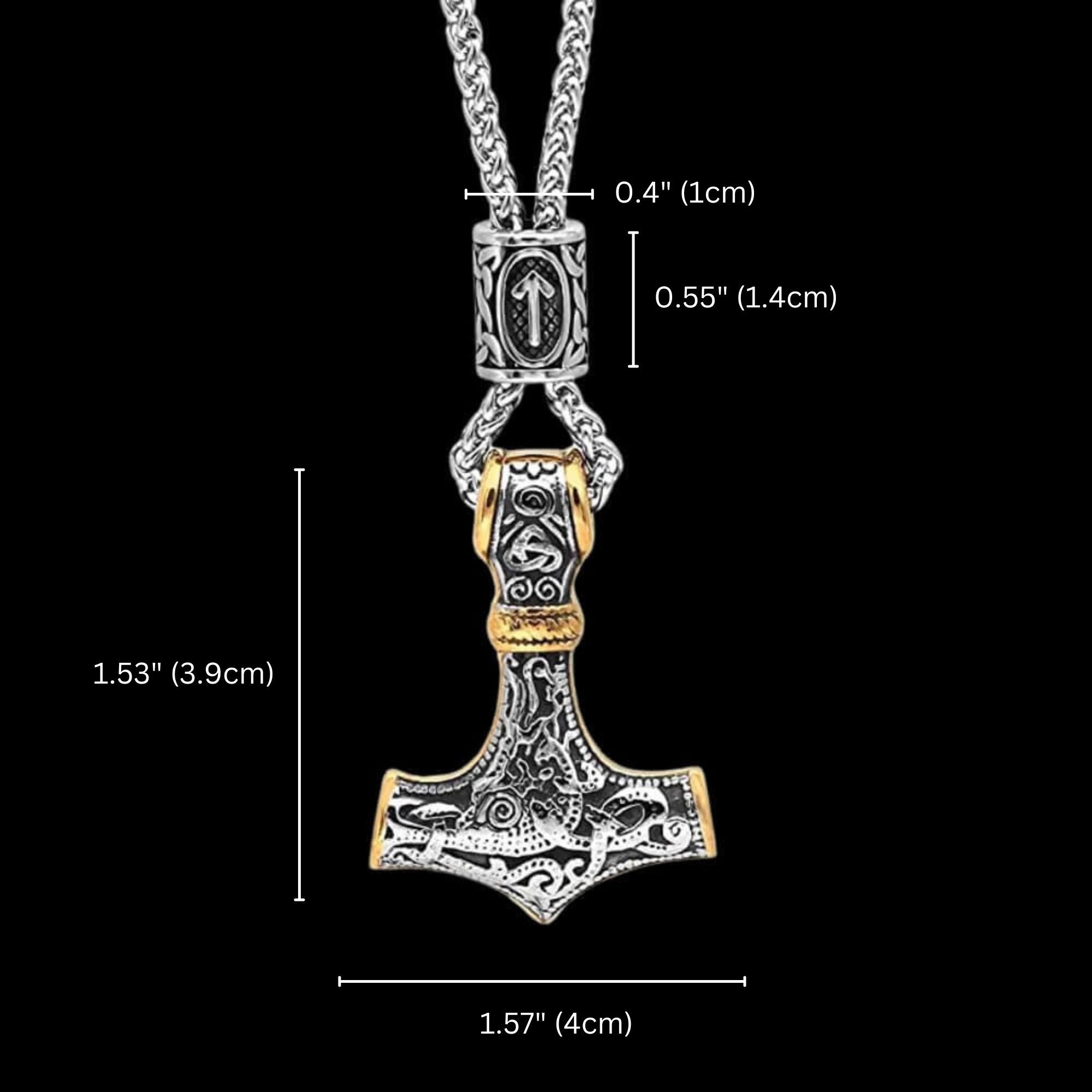 Thor's Hammer Viking Necklace with Rune Bead