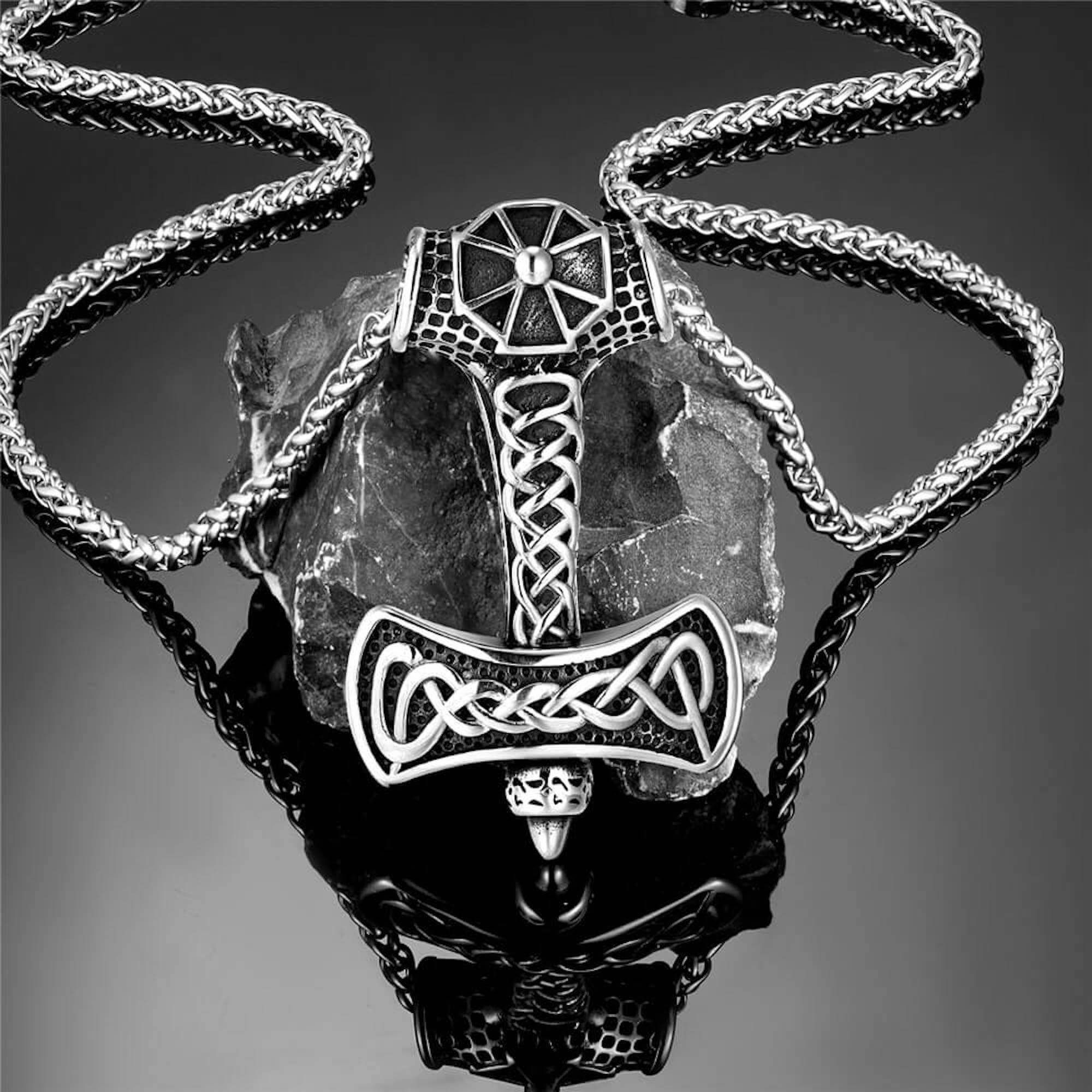 Titanium Mjölnir with Knotwork Necklace