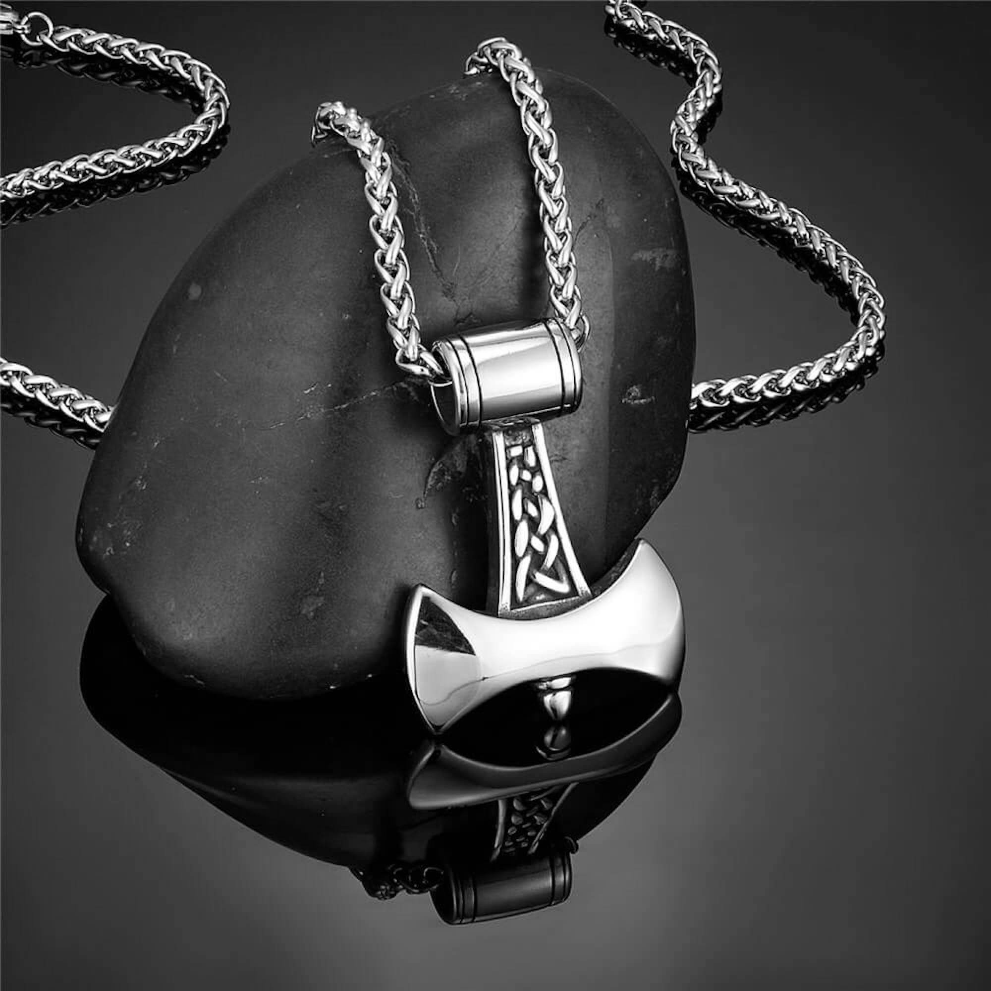 Stainless Steel Mjölnir Necklace with Golden Rutilalted Quartz Crystal