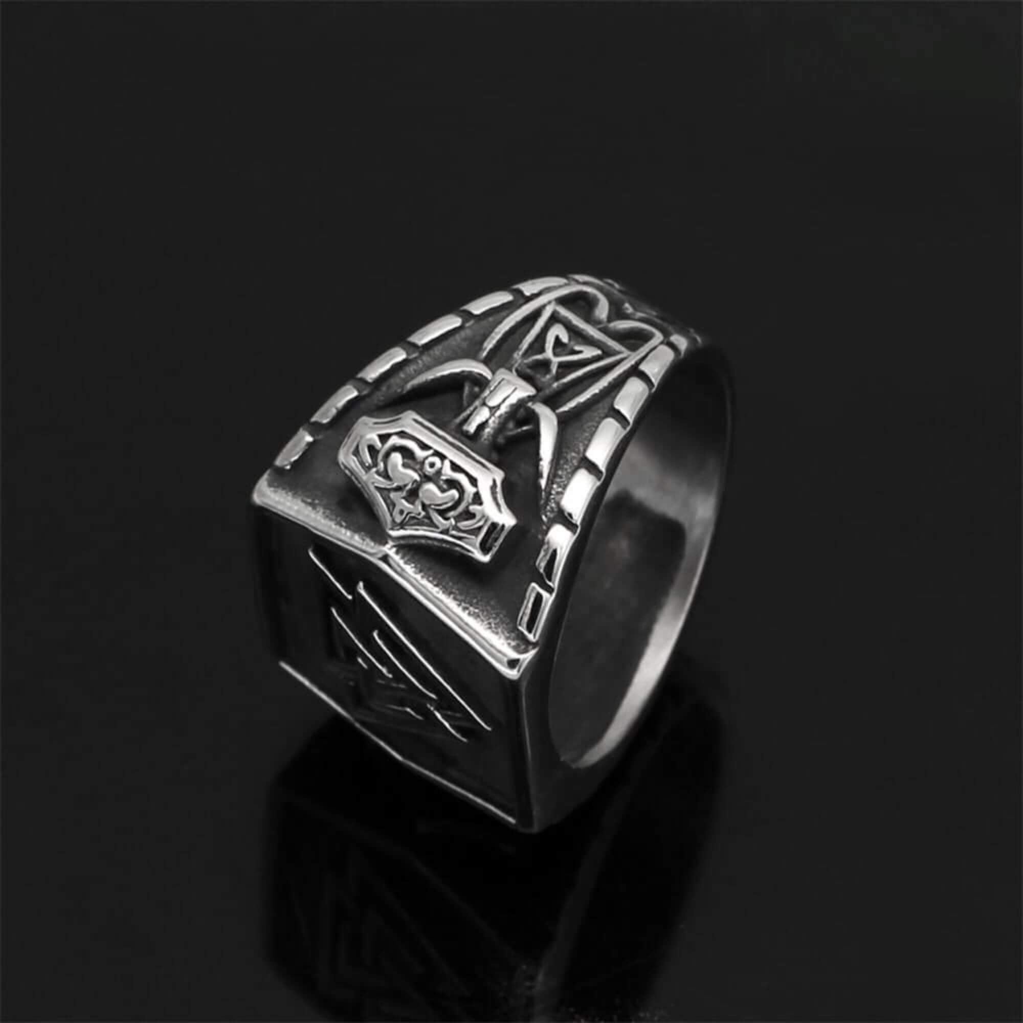 Steel Valknut and Mjölnir Ring