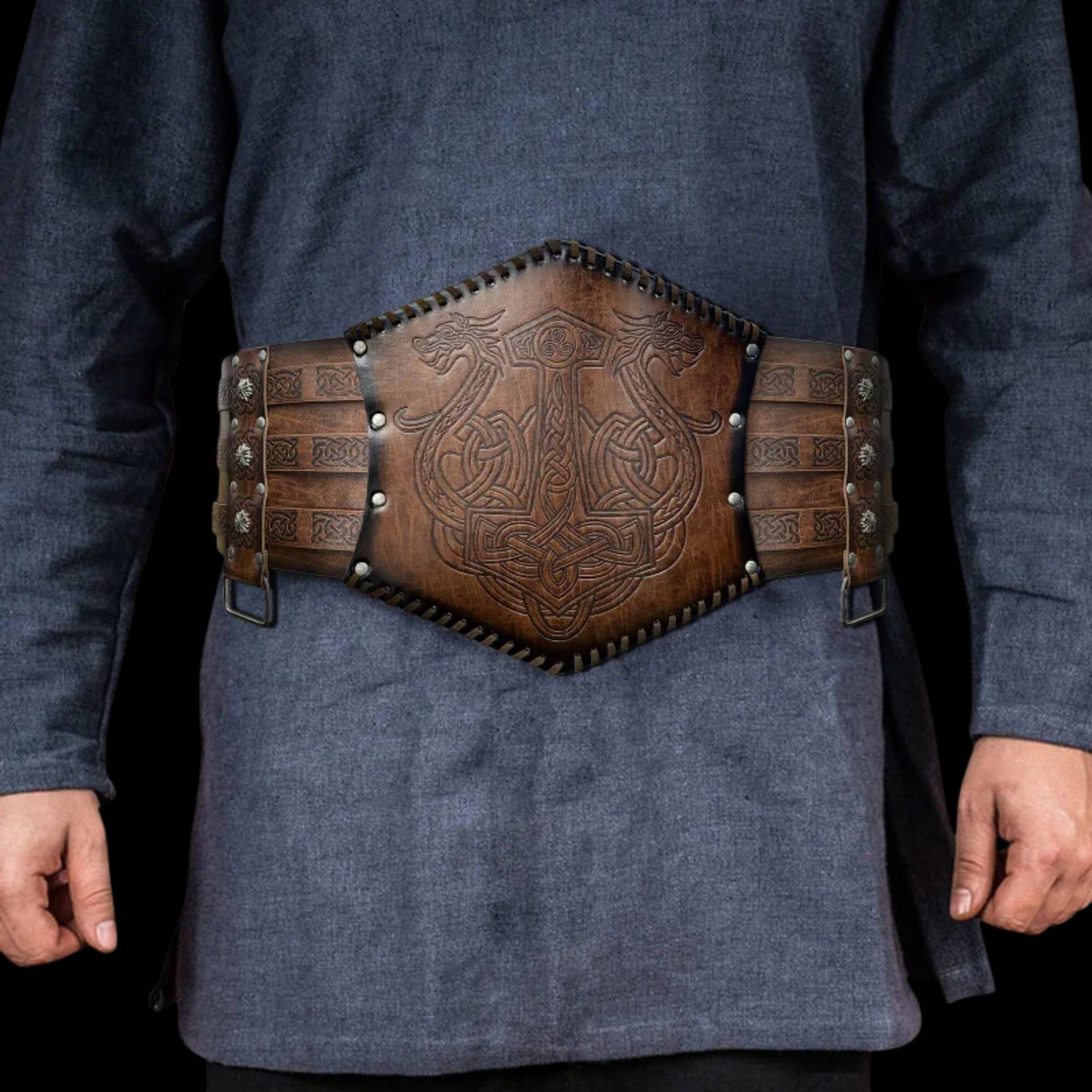 Norse Wolves and Mjölnir Leather Belt