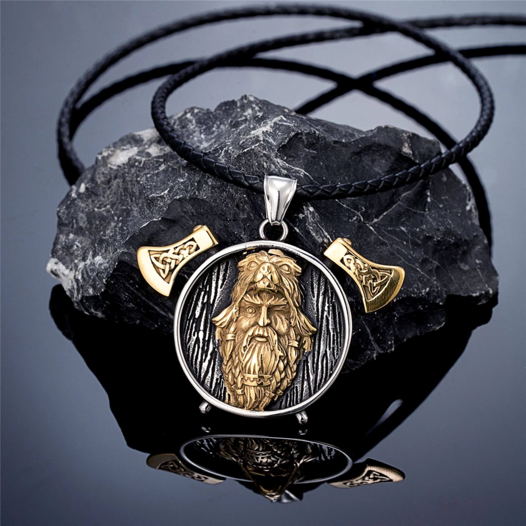 Wolf Coat Odin With Double Axes Necklace