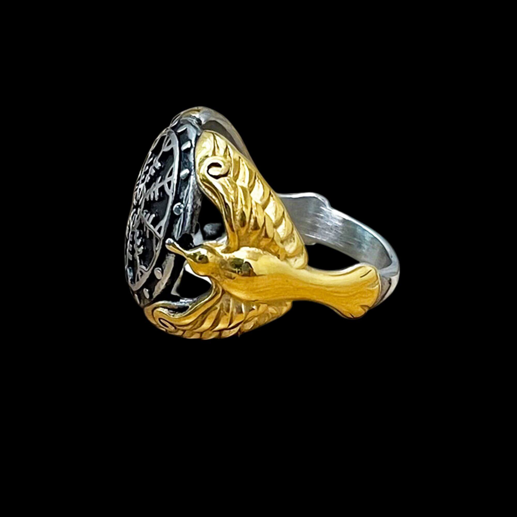 Golden Huginn and Muninn with Helm of Awe Ring