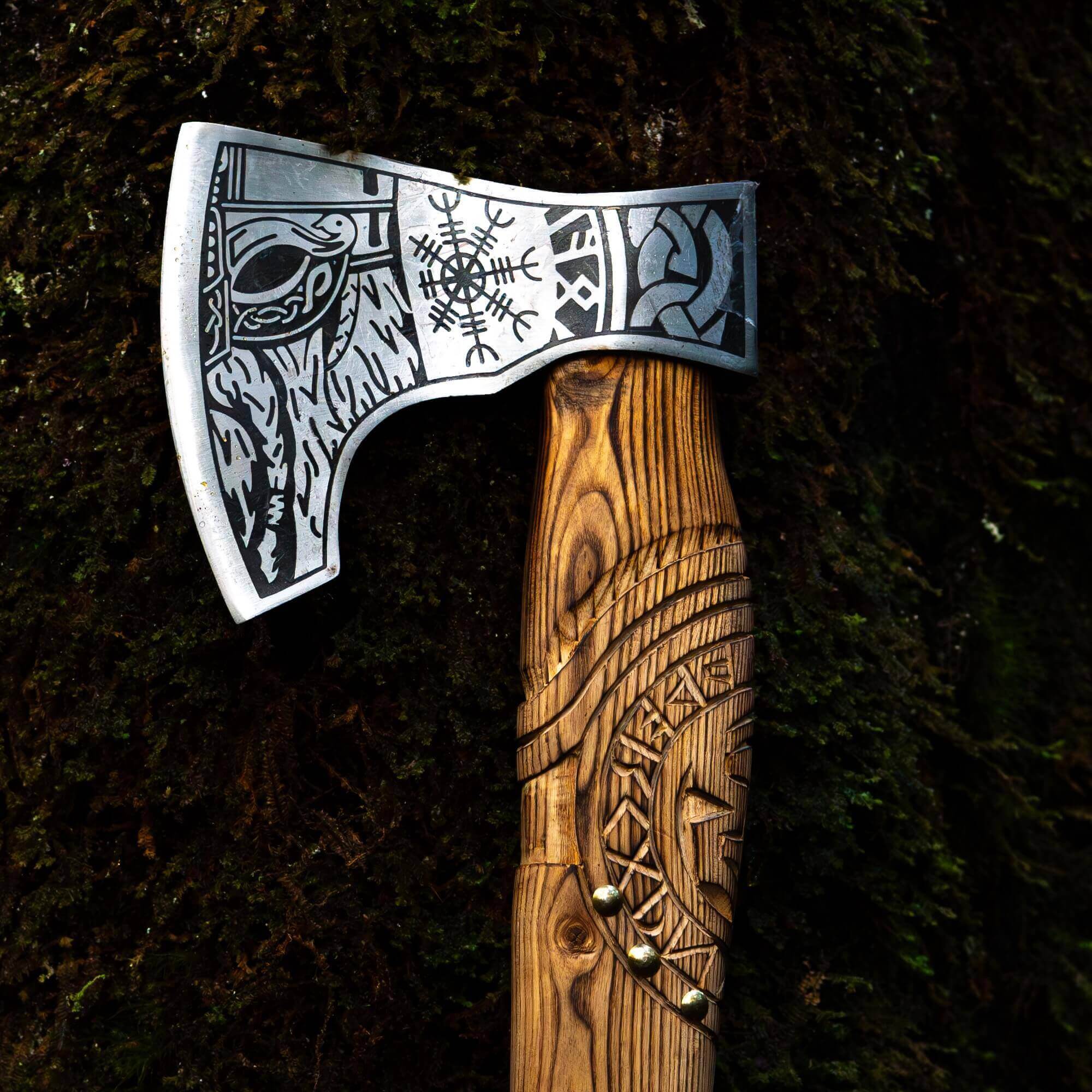 Viking Battle Axe with Etched Norse Symbols