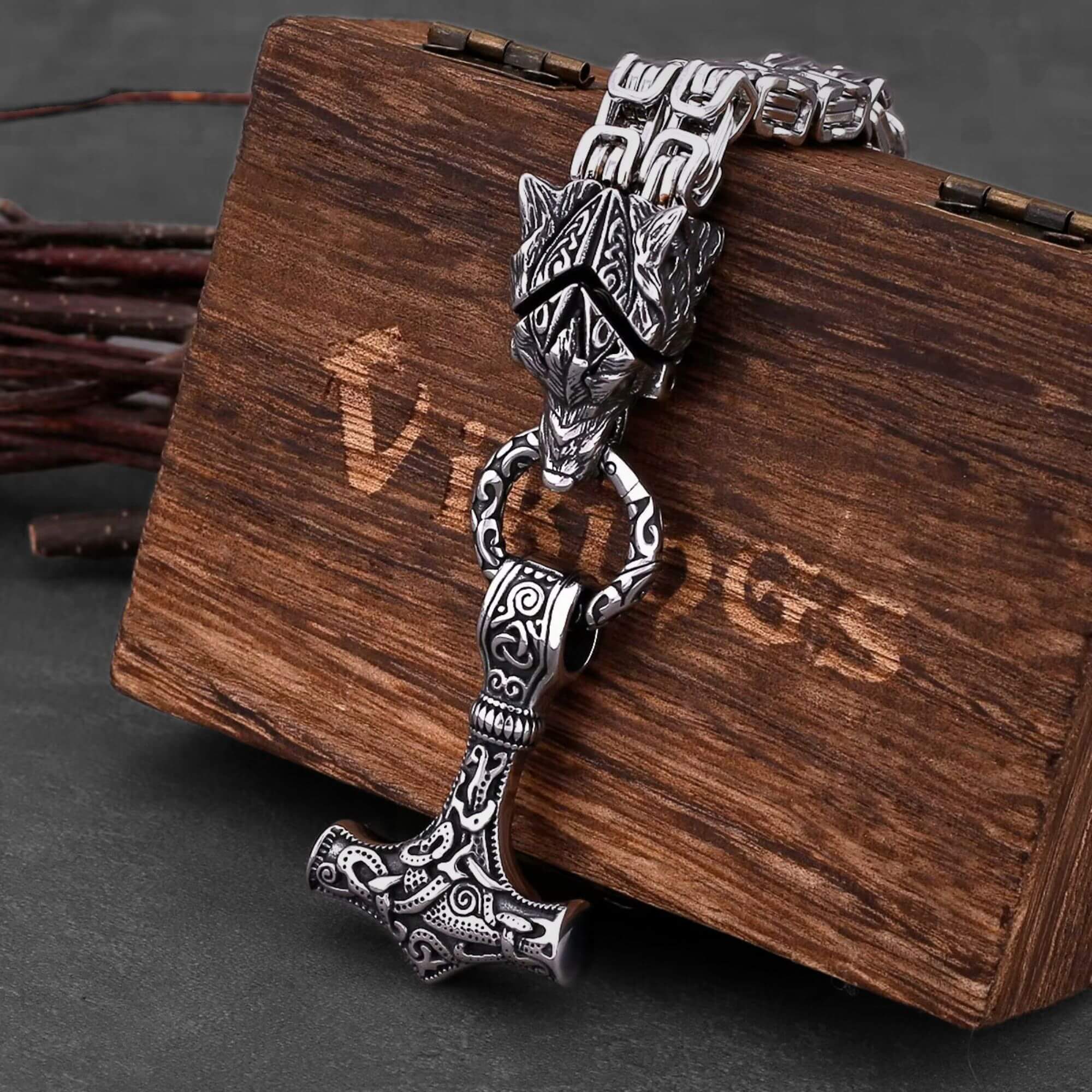 Fenrir and Mjolnir Heavy Necklace