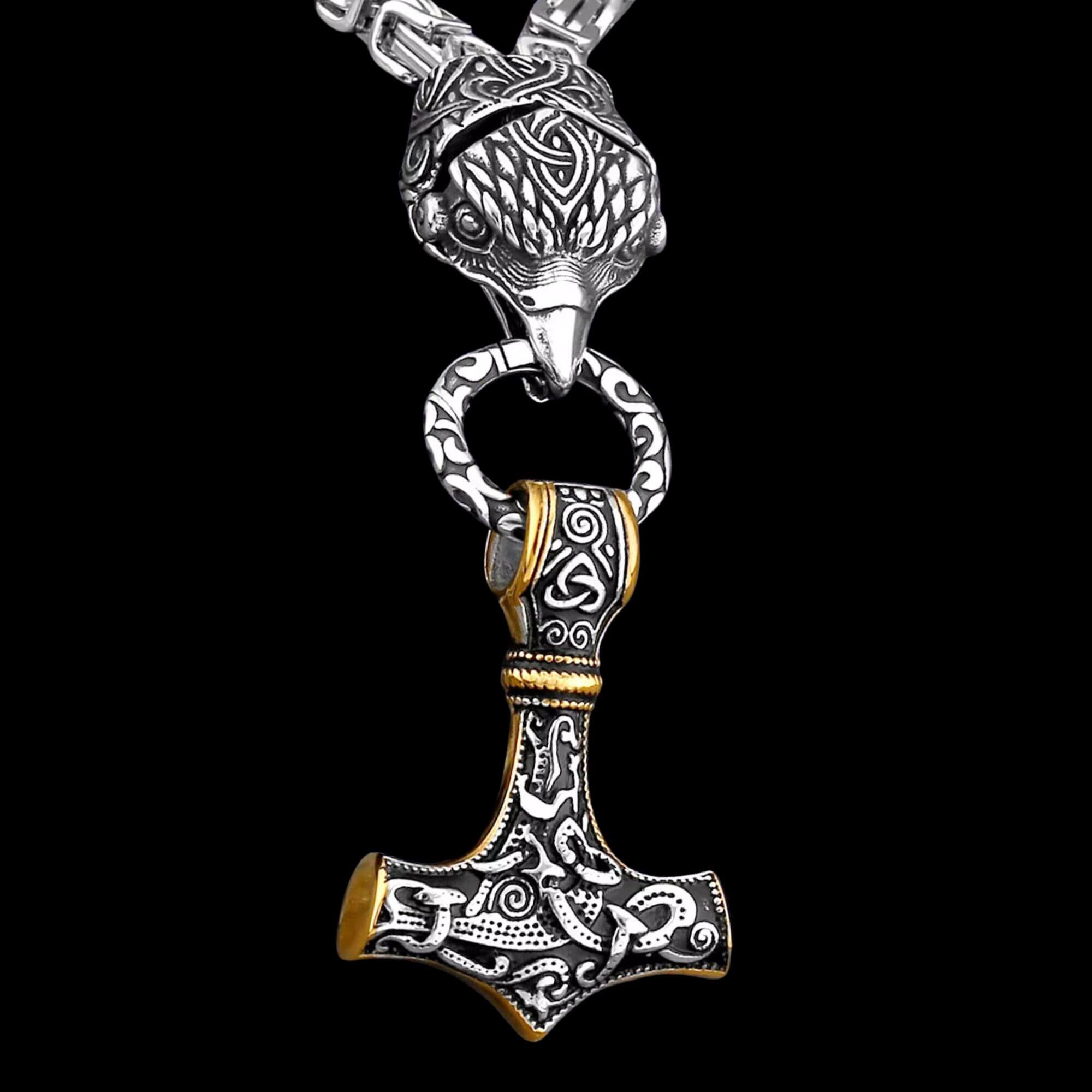 Hræsvelgr Holding Mjolnir Necklace