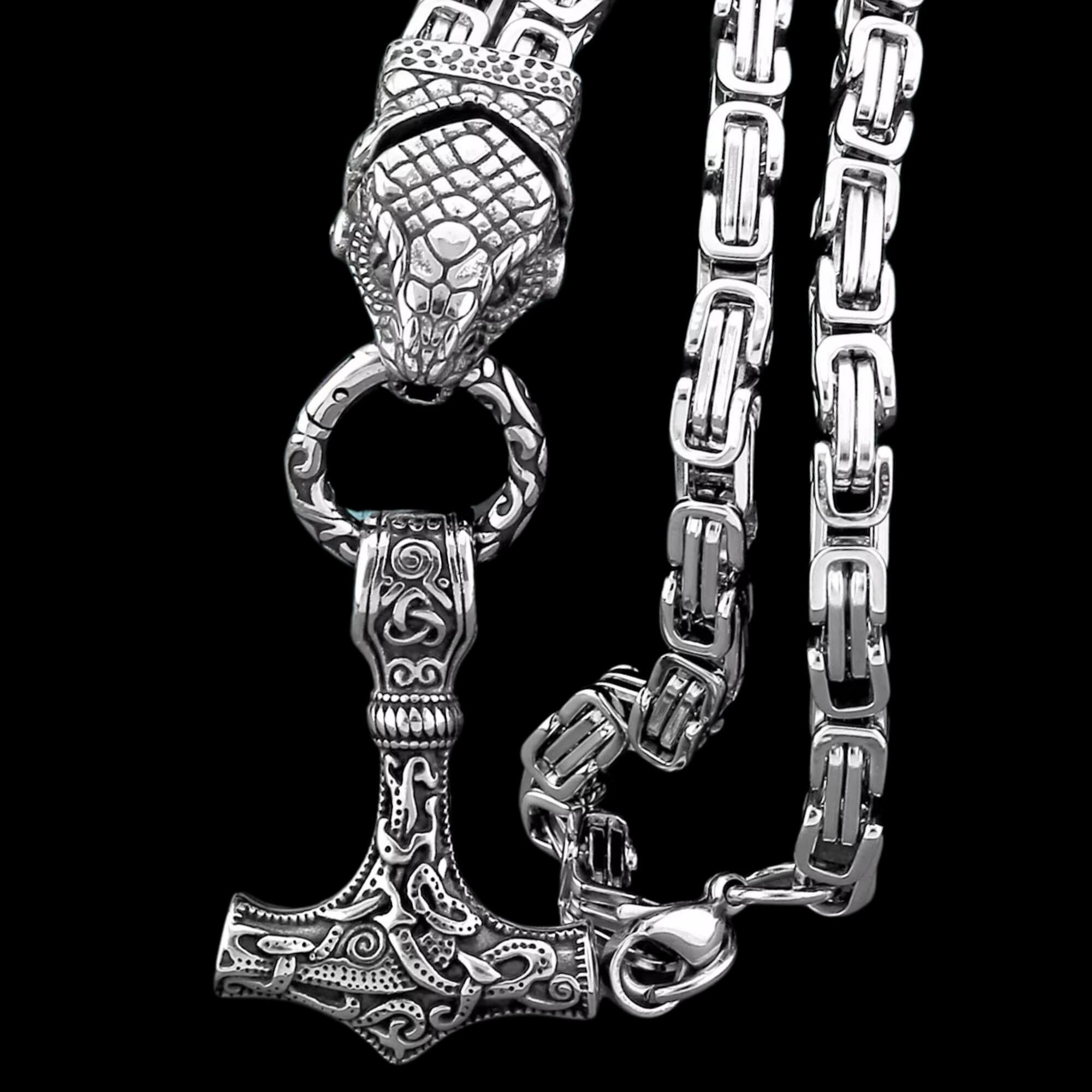 Jörmungandr Holding Mjolnir Necklace
