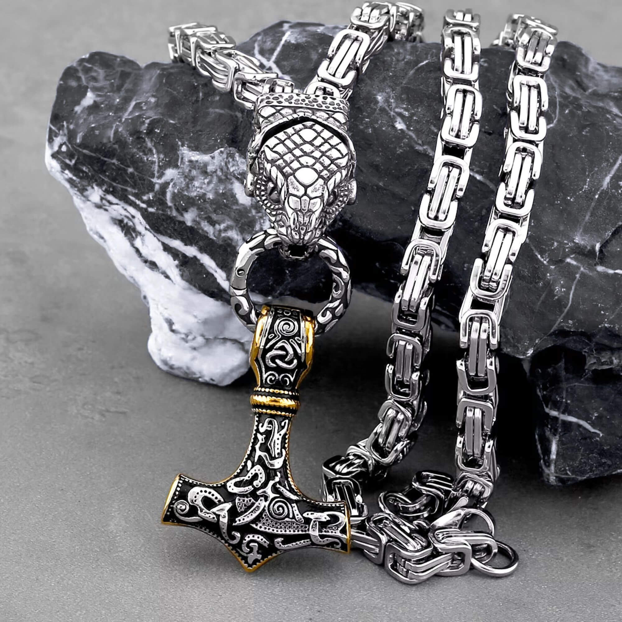 Jörmungandr Holding Mjolnir Necklace