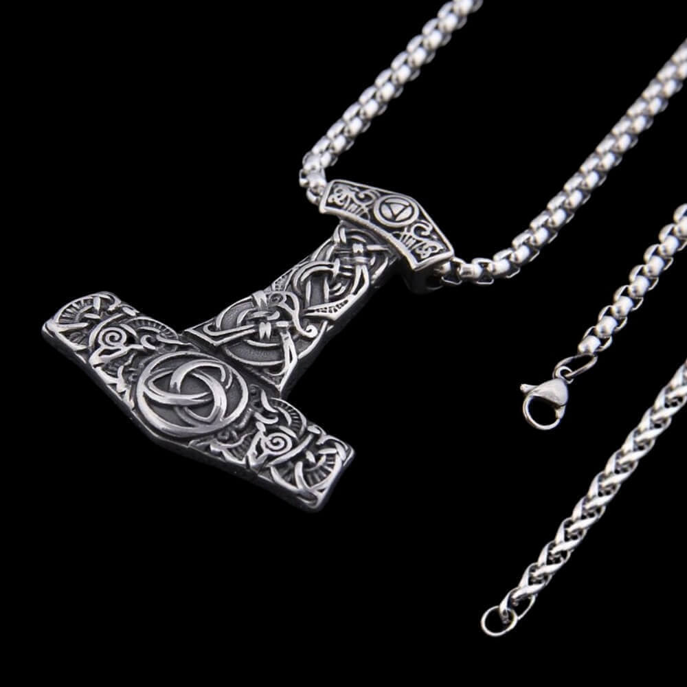 Men's Viking Mjolnir Pendant With Wolf Paw Head King Chain, Nordic  Stainless Steel Dual Color Odin Thor's Hammer Necklace, Bear Paw Celtic  Knot Pattern Jewelry (Color : Gold, Size : 50CM) :