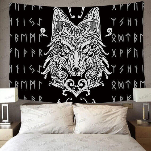 Norse Wolf and Runes Tapestry