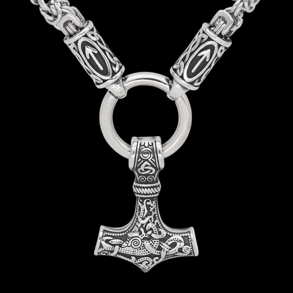 24inch x hot 7mm Viking Rune Hammer Gun Finish Byzantine Chain.