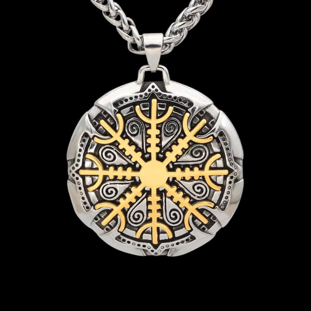 Mens Norse Nordic Viking Helm of Awe Vegvisir Compass Pendant Necklace |  eBay