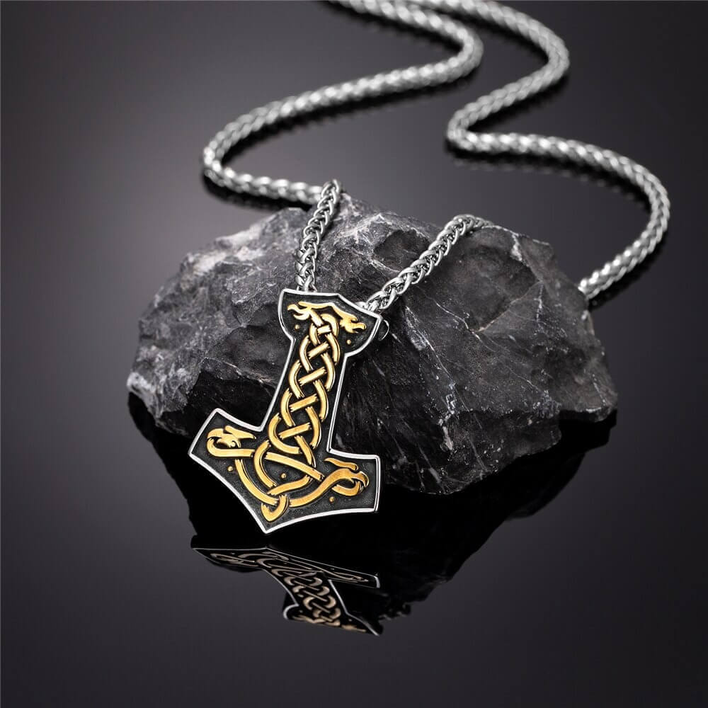 Mjölnir with Golden Knotwork Necklace