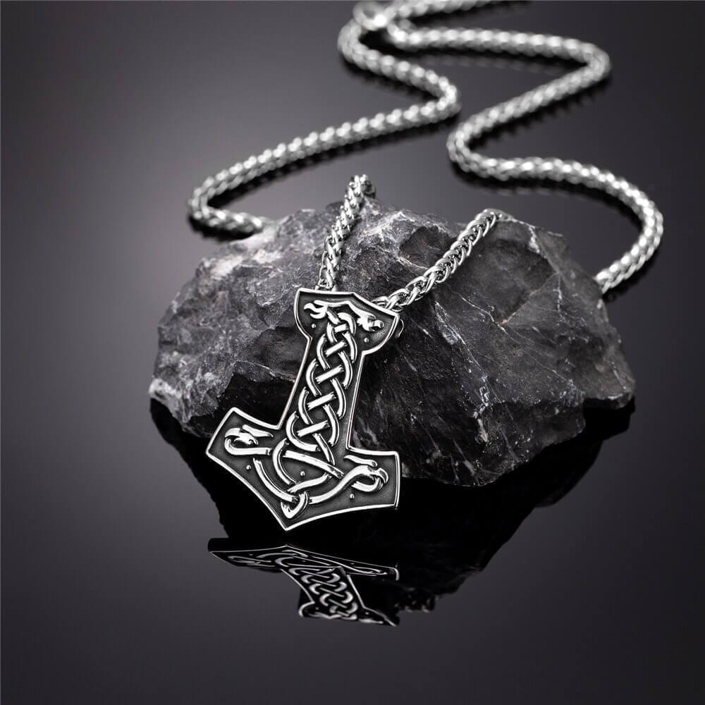 Mjölnir with Golden Knotwork Necklace