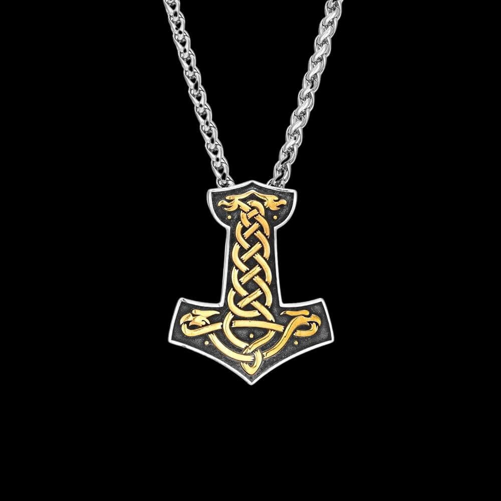 Mjölnir with Golden Knotwork Necklace