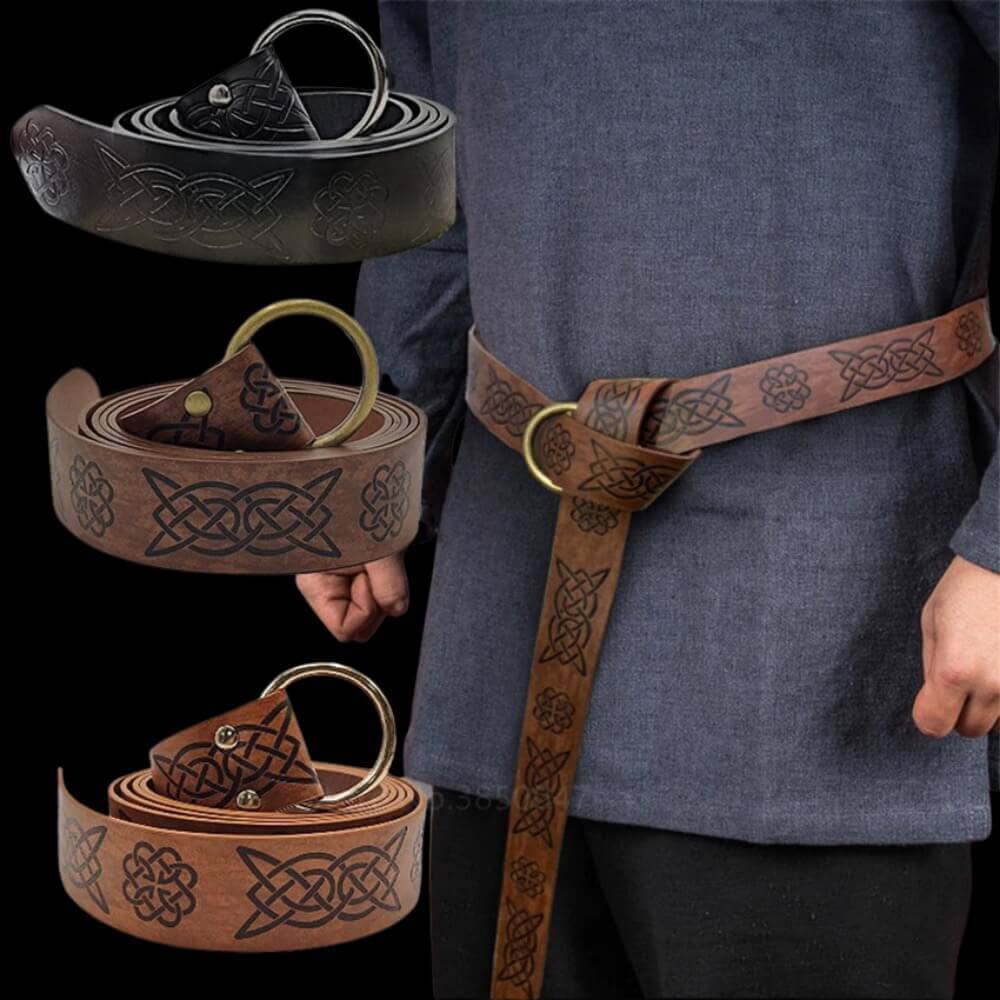 Viking Leather Belt with Knotwork - Odin's Treasures