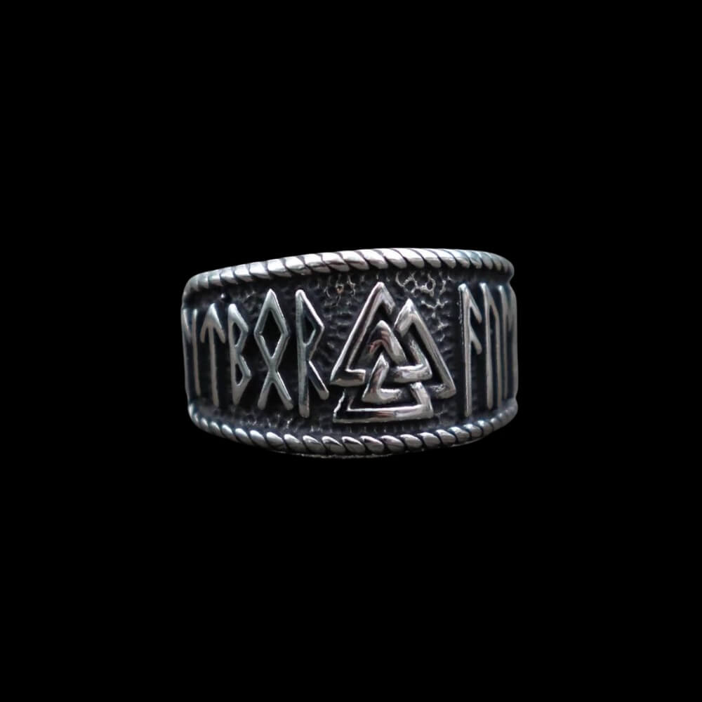 Valknut and Runes Viking Ring