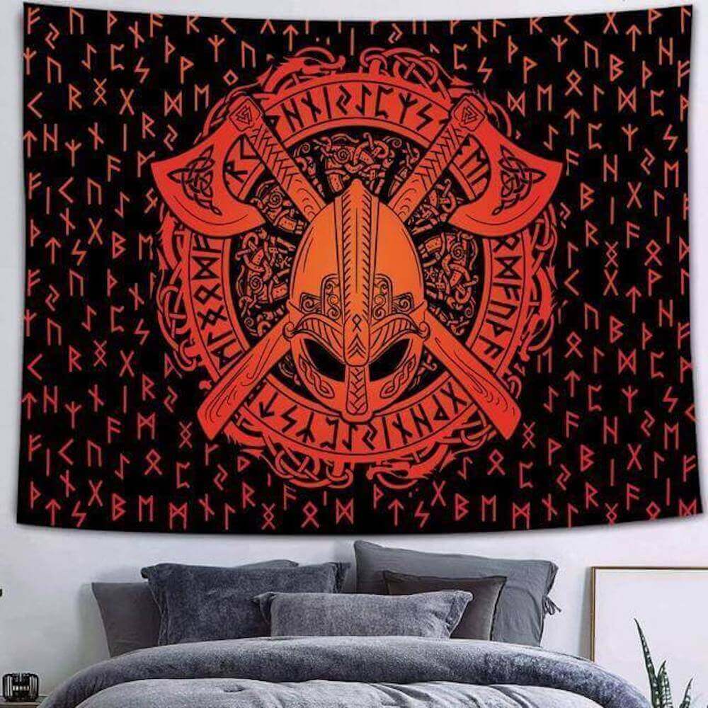 Viking Warrior and Runes Tapestry