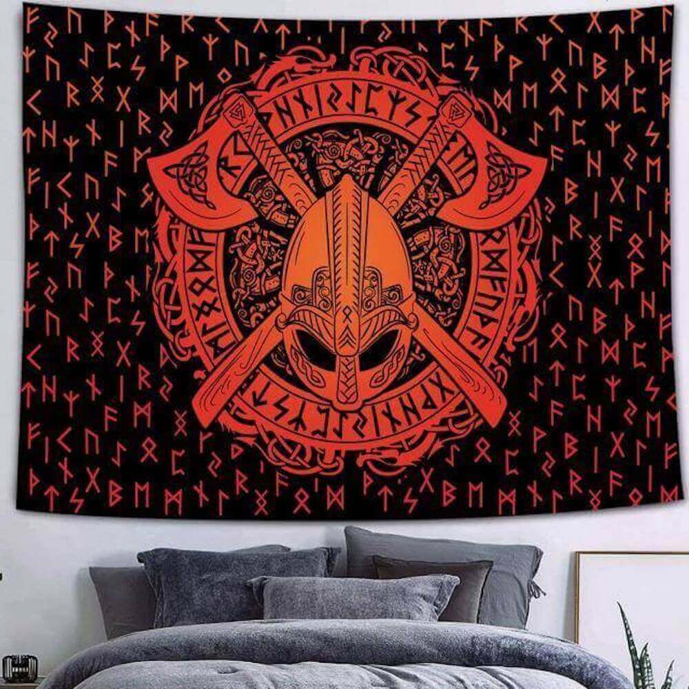 Viking Warrior and Runes Tapestry - Odin's Treasures